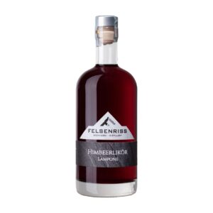 Bottle of Felsenriss Himbeerlikör Lampone, a raspberry liqueur from the distillery.
