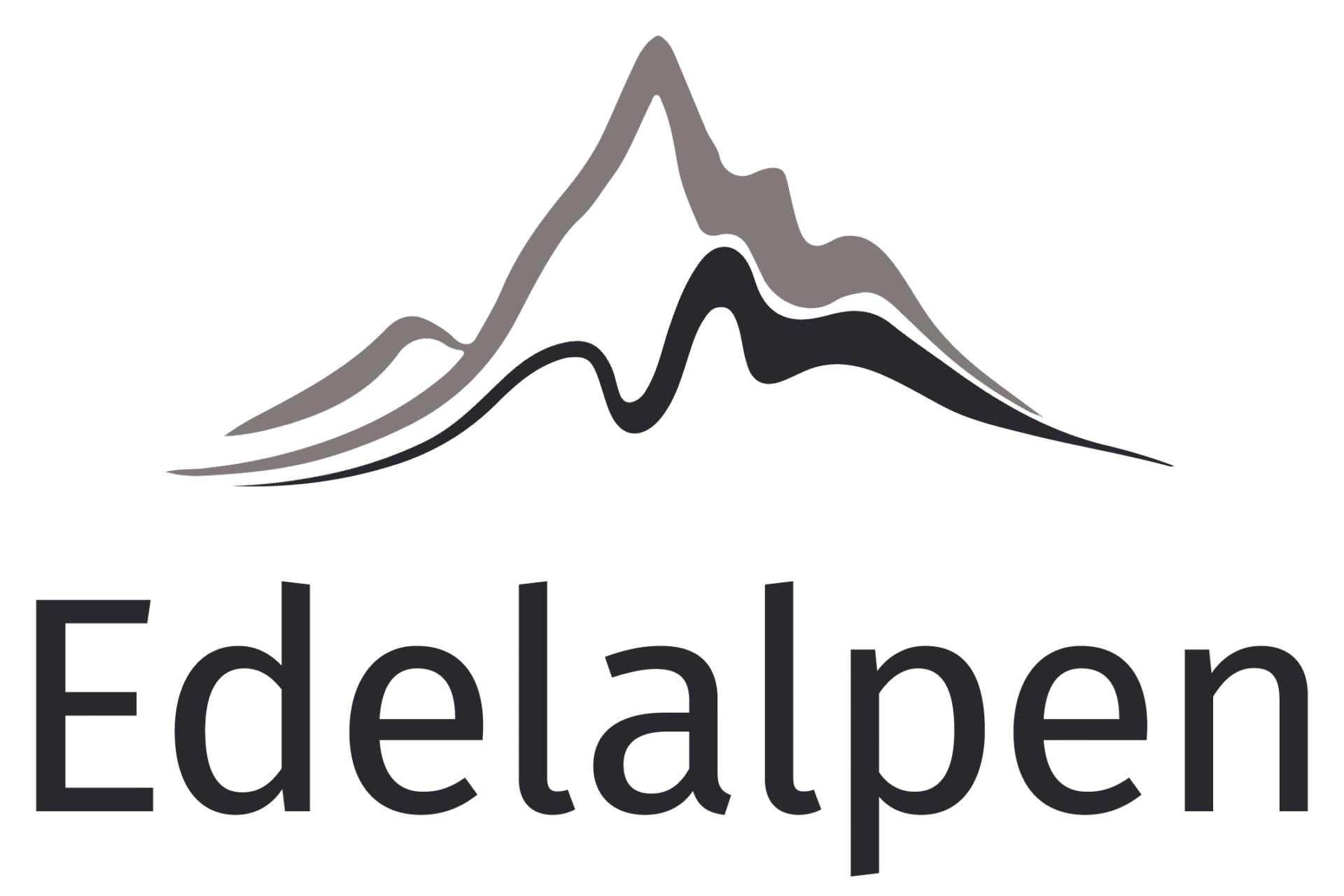 Edelalpen logo, a stylized mountain range above the company name in dark gray on a darker gray background.