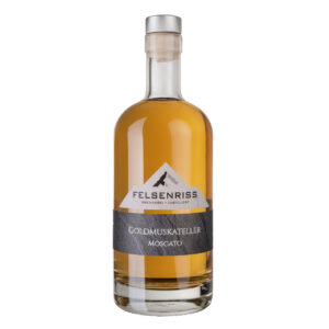 A bottle of Goldmuskateller Moscato from Felsenriss Distillery.