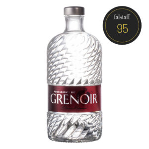 A bottle of Grenoir Pomegranate Gin with a 'falstaff 95' rating sticker in the upper right corner.